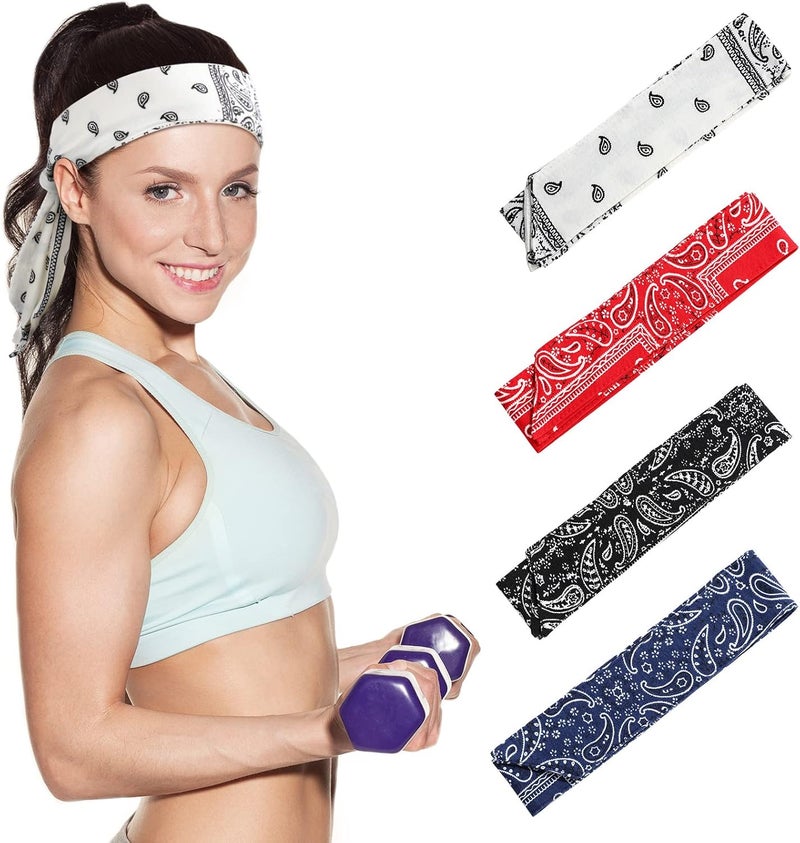 Jutom 4 Pieces Tie Headbands for Men Women Sports Bandana Hair Band Camo Headbands Elastic Sweat Wicking Karate Adjustable Non Slip Hairband for Yoga Workout Running - Image 2